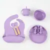 Plato de Cena de Silicona Babero para Bebé Tazón para Bebé Niños Vajilla Tenedor Taza para Snacks Anticaída traje Transfronterizo en stock Comer