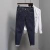 Pantalones vaqueros para hombre 2023, nuevos, primavera y otoño, estilo coreano, de moda, azul oscuro, color original, ajustados, hasta el tobillo.