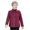 Nueva ropa de otoño para mujer de talla grande para mediana edad y mayores, abrigo de longitud media para abuela de 70 años, top vintage con solapa para personas mayores