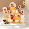 Decoraciones apilables para cupcakes del Festival de Medio Otoño 2026, con flores, una luna llena y un tema feliz de Festival de Medio Otoño, con pequeñas figuras de conejos e inserciones decorativas