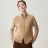 Suéter de Caxemira 100% Pura Espesso de Sete Fios Estilo Old Money Feminino Tricô Outono Inverno Casaco Cardigan Tricotado com Zíper e Gola Alta