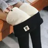 Leggings de Caxemira Europeus e Americanos de Tamanho Grande, Forrados com Lã e Espessados, para Mulheres Usarem Calças Lápis de Pé Pequeno Elásticas de Cintura Alta Quentes