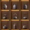 Estante para Tés de Sala de Té Estilo Chino, Decoración para el Hogar Decorativa con un Toque Retro Nostálgico Inspirado en el Zen, Tetera, Recipiente para Té, Juego de Tazas de Té, Adornos