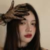Guantes de malla de encaje negro estilo Harajuku oscuro japonés, puños de mano Lolita para boda con flores, Lolita lo Niang sexy