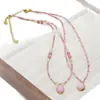 Colgante de Cristal en Polvo de Rodolita de Diseño Original Collar de Piedras Naturales con Cuentas Exquisito Dulce Versátil Nicho Collar para Mujeres