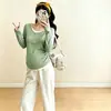 Camiseta de Maternidad Personalizada de Color Sólido, Dos en Uno para Embarazo y Lactancia, Tallas Grandes, Camiseta Básica Moderna Otoño/Invierno