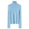 Suéter de punto sin costuras para mujer de otoño e invierno con cuello alto, hecho de lana pura finamente hilada, de manga larga, top ajustado para usar como capa base