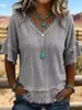 Amazon Transfronterizo 2026 Primavera/Verano Nuevo Holgado Cómodo Casual Cuello en V Color Sólido Manga Corta Parche Flecos Top