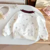 Moletom com gola estilo coreano para bebês meninas, blusa de base da moda de outono com estampa de desenho animado, peça de sobrepor solta e versátil para meninas