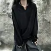 Camiseta de manga larga fina y rasgada con cuello en V de corte relajado para hombre, top informal holgado y extragrande de otoño con diseño vintage