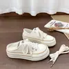 Zapatos de lona blancos de estilo coreano con diseño de grulla de almohada, de caña baja y punta redonda para mujer, nueva colección de verano 2026, sin cordones, versátiles, casuales y ligeros