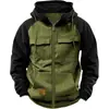 Sudadera con capucha de color liso para hombre, nueva de primavera y otoño, transfronteriza, deportiva para jóvenes europeos y americanos, sudadera de cuero con múltiples bolsillos, ropa de trabajo