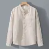 Estilo Old Money Camisa Casual Solta Masculina Tencel Linho Top Gola Padre Camisa Masculina Manga Longa Novo Estilo Linho
