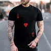 Camiseta Verão 3D Estampa de Poker Estampa Cruzada Manga Curta Camiseta Estampada Top Roupas Europa, América, Sudeste Asiático
