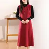 Chaleco de Lana con Cuello Redondo Falda para Mujer de Longitud Media por Encima de la Rodilla Sin Mangas Vestido Suéter Otoño e Invierno Tejido Holgado Adelgazante Chaleco Vestido