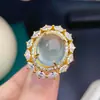 Anel de pedra de uva ouro natural semente de gelo cristal fluorescente limpo prata 925 incrustado com precisão pedra principal 12*15mm