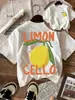 Transfronterizo 220G Camiseta Creativa de Limón con Patrón de Cello para Mujer Top de Verano Camiseta Suave