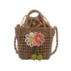 Bolso de Mano Tejido de Paja con Flores Estilo Nuevo, Bolso Tejido para Teléfono Lindo y Elegante de Tang Ni'Er, Bolso de Hombro de Moda