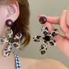 Pendientes de Cuero Estampado Leopardo Estilo Retro de Hong Kong Aguja de Plata Simples y Versátiles Pendientes de Alta Gama Moda Elegante Pendientes de Nicho para Mujeres