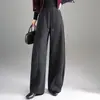 Pantalones de lana de pierna ancha y corte curvo de moda para mujer, nuevo estilo otoño/invierno 2026, pantalones casuales de cintura alta que estilizan, elegantes pantalones largos