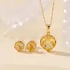 Aretes y Colgante de Plata de Ley S925 con Cristal Amarillo Redondo Irregular Facetado Estilo Vintage Set de Alta Gama de Joyería Yuebao