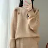 Suéter de Ganchillo Hecho a Mano para Mujer, Nuevo Estilo Otoño/Invierno 2026, Tejido de Lana Pura Cuello Redondo, Manga Larga, Bloques de Color, Corte Holgado