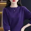Top de tricô canelado com gola redonda em algodão puro, novo estilo outono, moda coreana, blusa básica estilosa, de manga curta, soltinha, cor sólida para mulheres