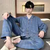 Pijama Masculino para Primavera e Outono, Conjunto de Duas Peças com Calça de Manga Longa e Cardigã, Conjunto Casual Amplo de Tamanho Grande para Casa que Pode Ser Usado Fora