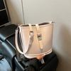 Bolso Cubo Casual Retro de Primavera para Mujer, Bolso de Hombro de Moda con Letras, Bolso de Axila con Hebilla Magnética