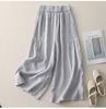 Saia-Calça de Algodão Wide Leg Verão Literário Simples Cor Sólida Cintura Alta Feminina Retrô Estilo Étnico Calça Reta Pregueada