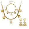 Azucarero Moda Europea y Americana Nicho Cuentas Redondas Corazón de Cuentas Oso con Diamantes Completos Pendientes Collar con Borla Pulsera Conjunto de Moda