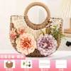 Bolsa de Palha Tecida Floral Feita à Mão DIY com Materiais de Flores Artificiais, Bolsa Tote para Team Building e Atividades de Aquecimento, Pequena Bolsa de Mão