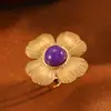 Anillo Retro de Acero de Titanio con Forma de Flor Colorida Europeo y Americano para Mujer, Chapado en Oro, No se Desvanece, Joyería de Anillo con Diseño Abierto Exagerado