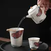 Ceniza de Planta Koi Tetera Individual Tetera Vintage Kung Fu Juego de Té Tetera para el Hogar Tazas de Té Llenas de Oro y Jade