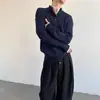 Tejido de punto tipo Henley de dos piezas falsas con cuello retorcido para hombre y mujer en invierno, estilo perezoso, tejido de punto retro americano de alta gama para jóvenes