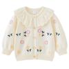 Cardigan de Tricô com Gola Lapela Versão Coreana Primavera e Outono para Crianças com Bordado, Jaqueta Suéter Atacado Transfronteiriço em Estoque