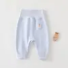 Calça Bebê Primavera e Outono Algodão Puro Novo Estilo Calça Simples Bebê Cintura Alta Proteção da Barriga Leggings Casuais Calça Grande para Todas as Estações