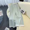 Calça Casual de Renda Estilo Coreano Perna Larga Preguiçosa Feminina Verão Novidades Cintura Alta Reta Nove Pontos