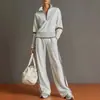 Conjunto de dos piezas de pantalones de punto de pierna ancha con media cremallera, estilo europeo y americano, nuevo, superventas transfronterizos de estación independiente de Amazon, ropa para mujer
