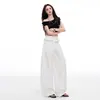 Pantalones casuales de pierna ancha con curvas para mujer, con volantes de lunares blancos, finos, holgados y fluidos, de longitud hasta el suelo, para verano.