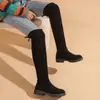 Botas elásticas altas hasta la rodilla para mujer, otoño e invierno, suela gruesa, talla grande nueva, caña alta, en stock, color negro liso, tem2025, moda