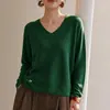Nuevo Suéter de Punto de Hilo de Algodón 2026 Otoño/Invierno con Borde Enrollado, Cuello en V, Manga Larga para Mujer, Color Sólido, Holgado, Suéter, Prenda Base