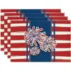 Manteles individuales de lino estampados del Día de la Independencia estadounidense transfronterizos para reuniones familiares para celebrar la festividad, manteles resistentes al calor y a las manchas para conmemoración