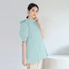 Estilo Japonés Primavera Elegante Commuter Cuello de Muñeca Algodón Delgado Holgado Cárdigan Color Sólido Blanco Manga Corta Lazo