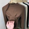 Camisa de terciopelo con hilo para mujer, manga larga, interior, otoño e invierno 2023, forro polar, cálida, ajustada, estilo extranjero, camiseta de manga larga