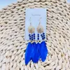 Brincos de Pena Boêmios Europeus e Americanos, Brincos de Franja Estilo Étnico Exagerado Retrô para Feriados, Acessórios de Viagem de Yunnan para Mulheres