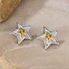 Brincos de Estrela de Cinco Pontas Europeus e Americanos Simples e Versáteis Transfronteiriços Aço de Titânio Moda Feminina Design de Nicho Brincos de Aço Inoxidável Joias