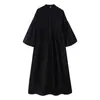 Ropa Nueva de Verano para Mujer Europea y Americana, Holgada y Casual, Estilo Sencillo, Mangas Abullonadas Abotonadas, Decoración a Rayas, Vestido de Manga Larga