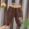 Pantalones de forro polar para niños de otoño e invierno, pantalones largos casuales de abrigo cálido de invierno de dibujos animados para bebé, pantalones deportivos para bebés y niños pequeños, envío directo