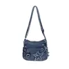 Bolsa Transversal Jeans Nova com Bordado de Estrela 2026 para Mulheres, Versátil, Múltiplos Bolsos, Grande Capacidade, para o Trabalho, Pequena Quadrada